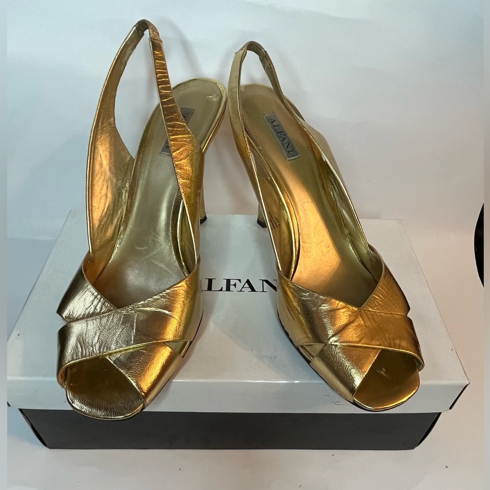 Alfani Vintage Gold Leather Slingbacks 4” Heel